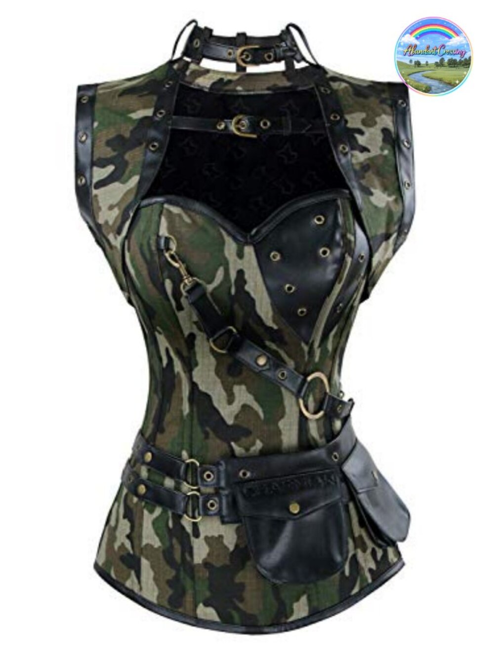 Steampunk Spiral Steel Boned Corset Bustier Overbust with Zipper and Lace-Up